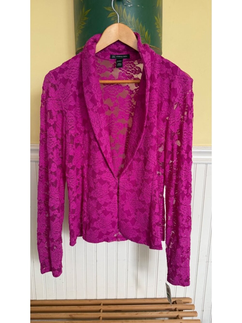 INC International Concepts Womens Fuchsia Lace Open Blazer Jacket Long Sleeve